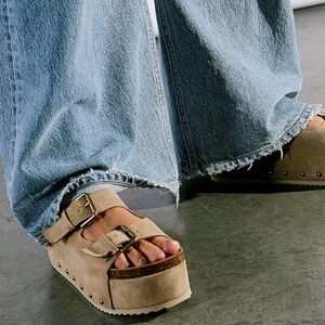 We The Free Beige Platform Mules